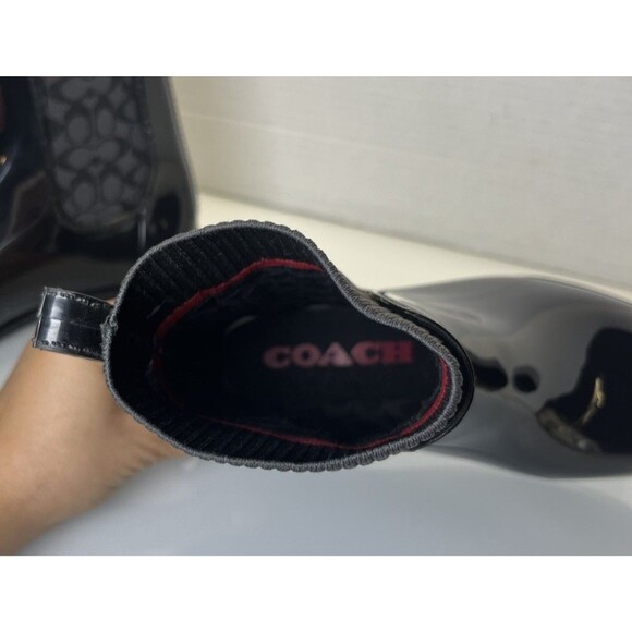 Coach Rivington Signature Logo Knit Black Pull-On Ankle Rain Boots Size 6 Bootie - Picture 11 of 12